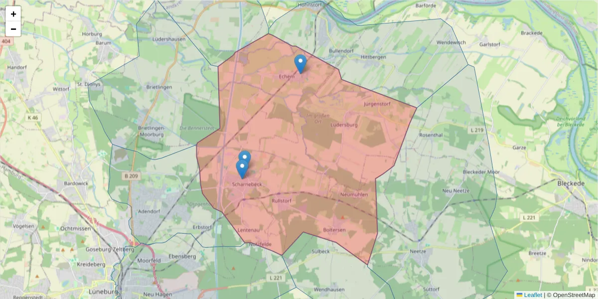 Karte des Postleitzahlen Bereichs  und der umliegenden Postleitzahlen in Deutschland