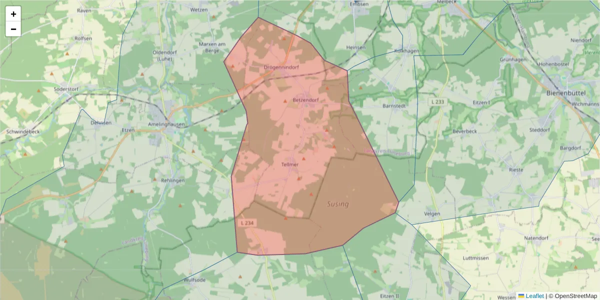 Karte des Postleitzahlen Bereichs  und der umliegenden Postleitzahlen in Deutschland