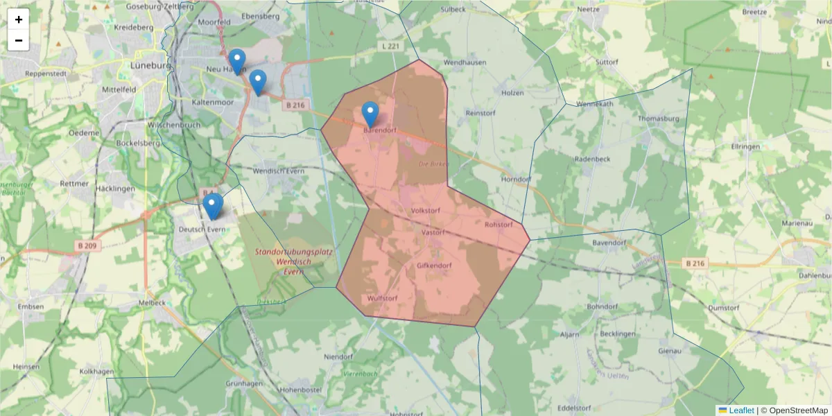Karte des Postleitzahlen Bereichs  und der umliegenden Postleitzahlen in Deutschland