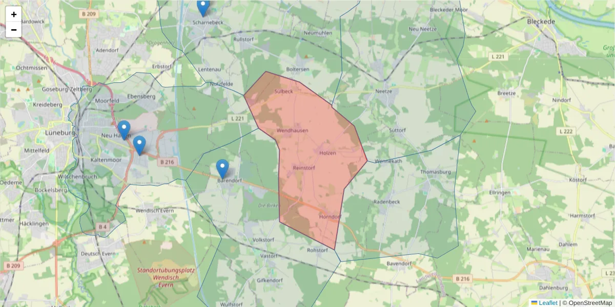 Karte des Postleitzahlen Bereichs  und der umliegenden Postleitzahlen in Deutschland