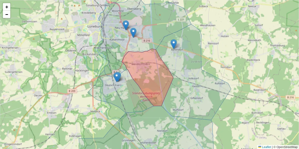 Karte des Postleitzahlen Bereichs  und der umliegenden Postleitzahlen in Deutschland