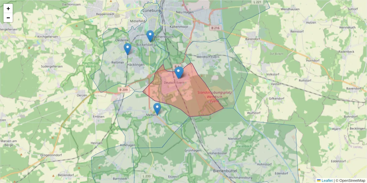 Karte des Postleitzahlen Bereichs  und der umliegenden Postleitzahlen in Deutschland