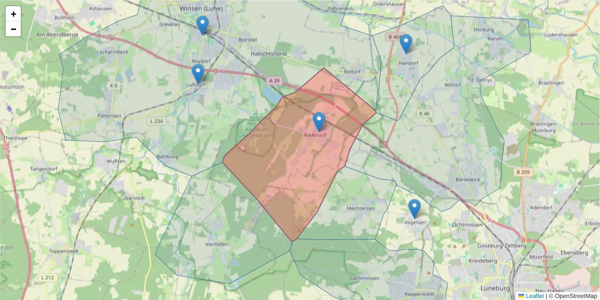 Karte des Postleitzahlen Bereichs  und der umliegenden Postleitzahlen in Deutschland