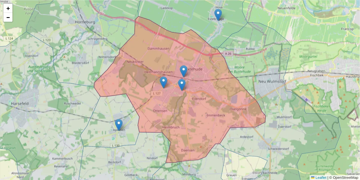Karte des Postleitzahlen Bereichs  und der umliegenden Postleitzahlen in Deutschland