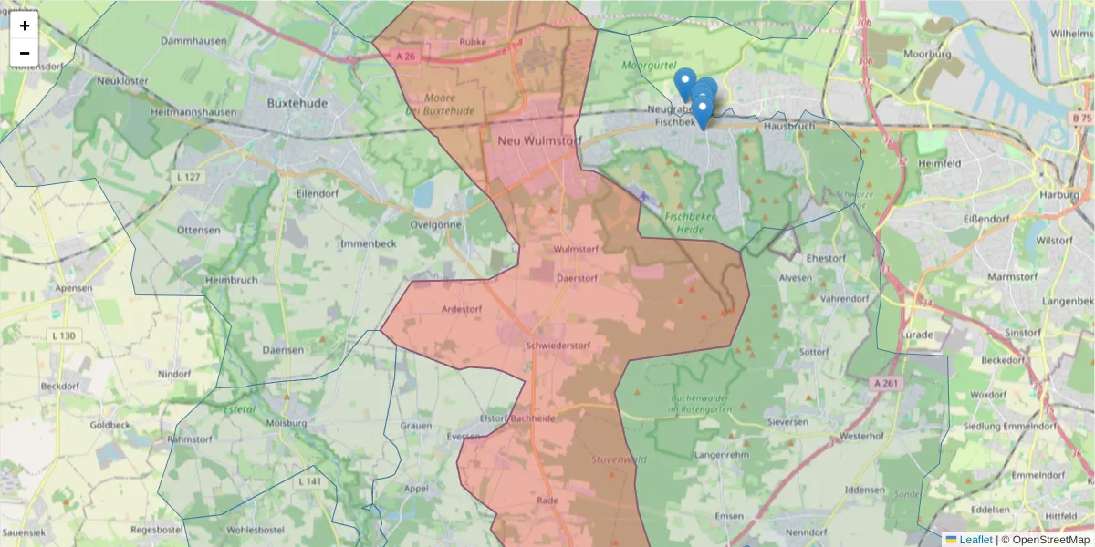 Karte des Postleitzahlen Bereichs  und der umliegenden Postleitzahlen in Deutschland
