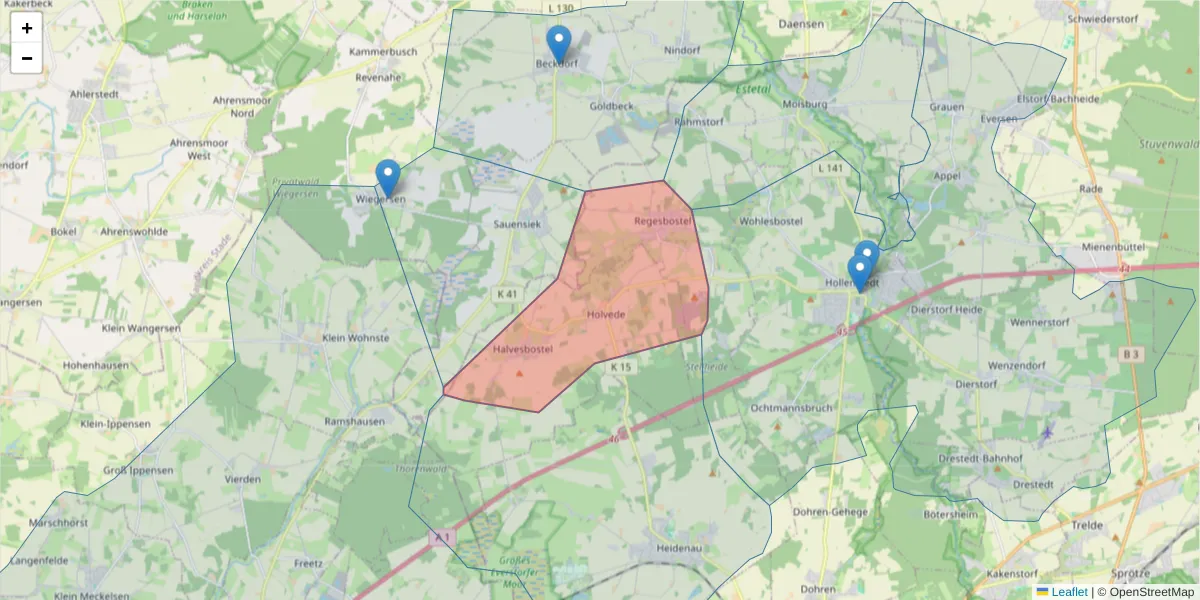 Karte des Postleitzahlen Bereichs  und der umliegenden Postleitzahlen in Deutschland