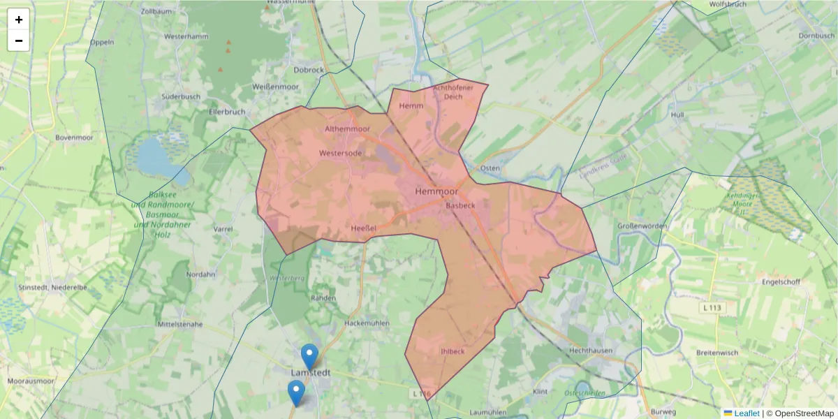 Karte des Postleitzahlen Bereichs  und der umliegenden Postleitzahlen in Deutschland
