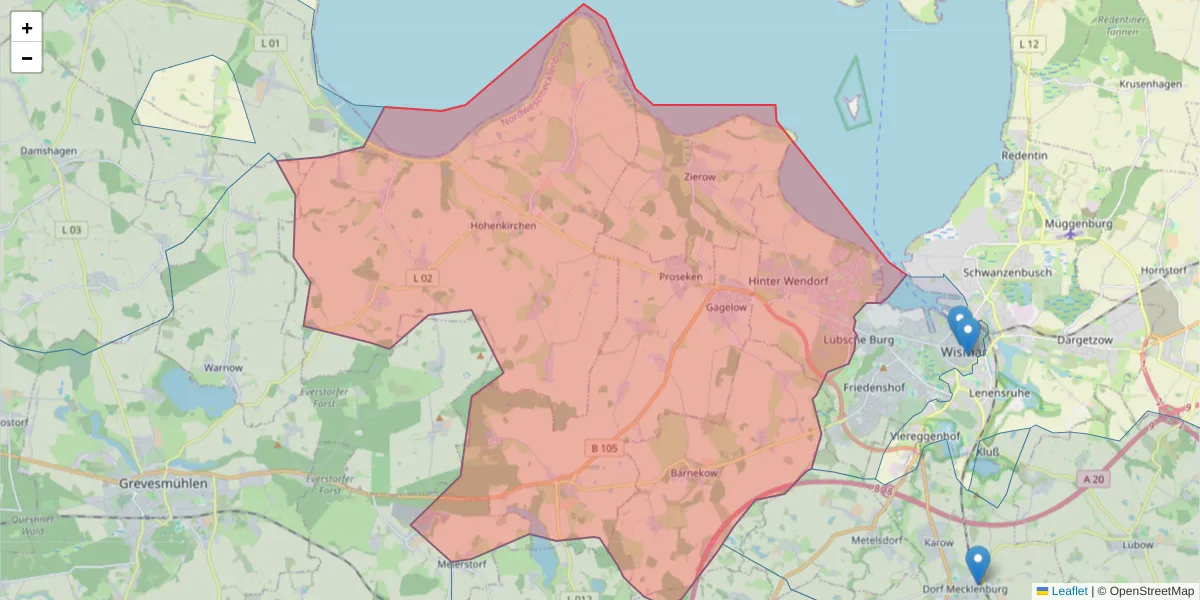 Karte des Postleitzahlen Bereichs  und der umliegenden Postleitzahlen in Deutschland