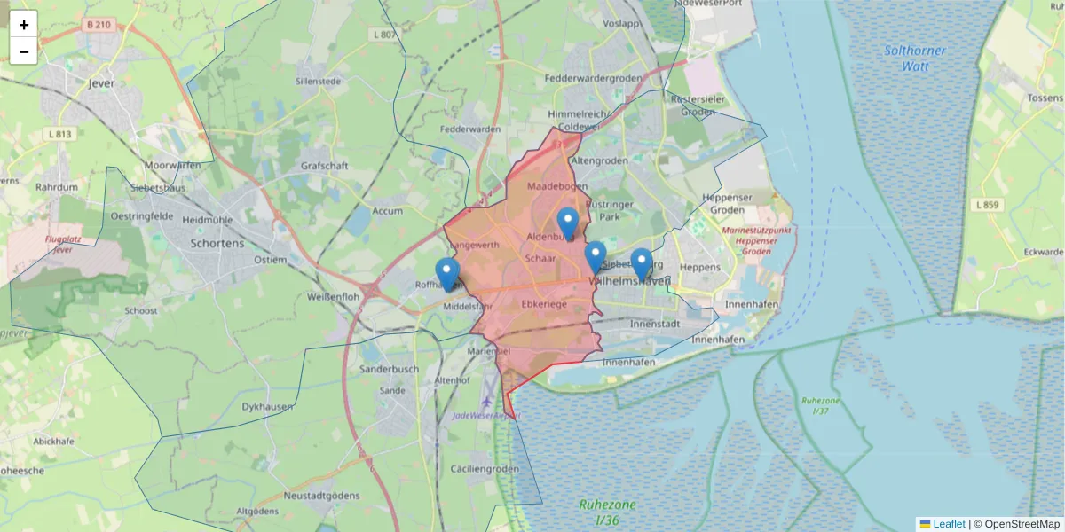 Karte des Postleitzahlen Bereichs  und der umliegenden Postleitzahlen in Deutschland