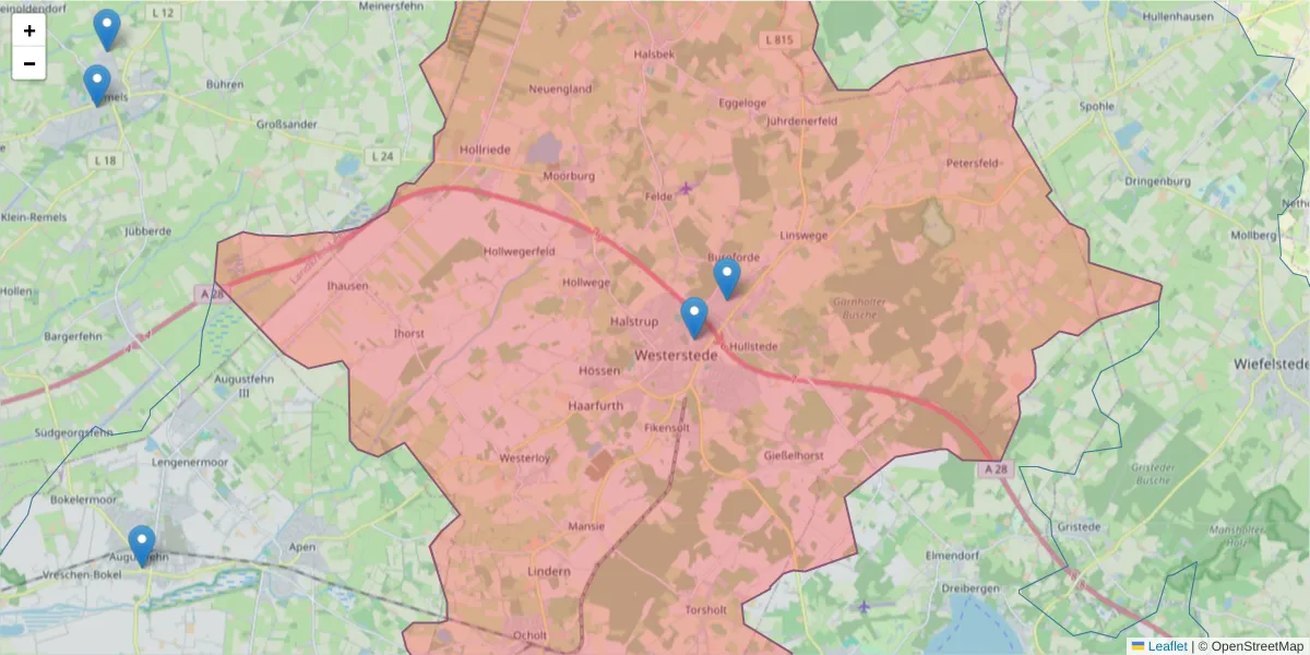 Karte des Postleitzahlen Bereichs  und der umliegenden Postleitzahlen in Deutschland