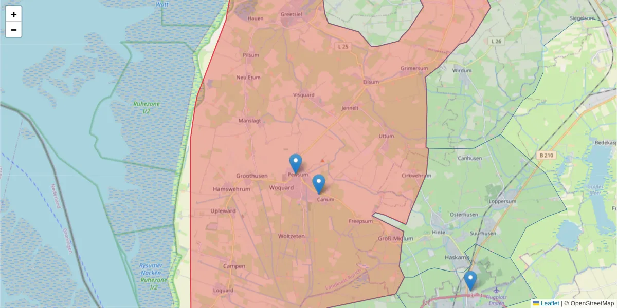 Karte des Postleitzahlen Bereichs  und der umliegenden Postleitzahlen in Deutschland