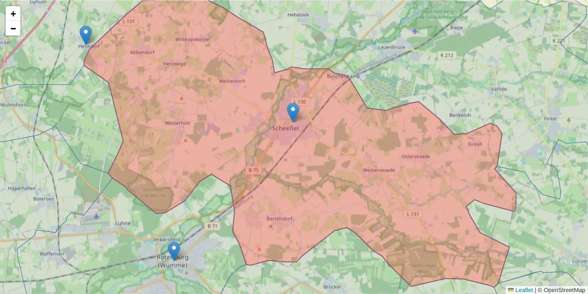 Karte des Postleitzahlen Bereichs  und der umliegenden Postleitzahlen in Deutschland