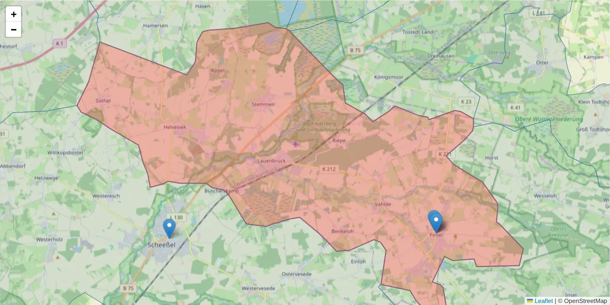 Karte des Postleitzahlen Bereichs  und der umliegenden Postleitzahlen in Deutschland