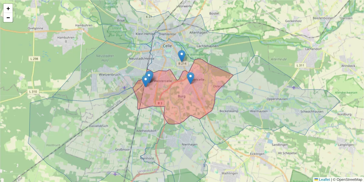 Karte des Postleitzahlen Bereichs  und der umliegenden Postleitzahlen in Deutschland