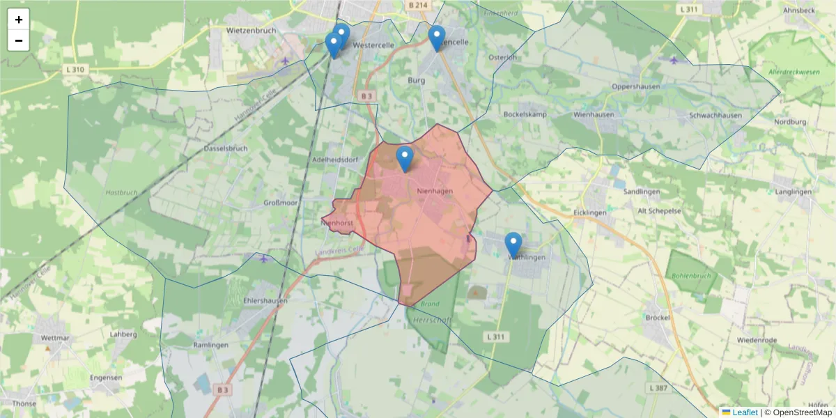 Karte des Postleitzahlen Bereichs  und der umliegenden Postleitzahlen in Deutschland
