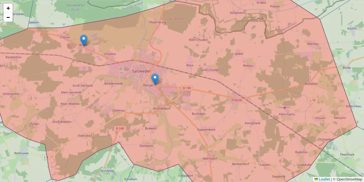 Karte des Postleitzahlen Bereichs  und der umliegenden Postleitzahlen in Deutschland