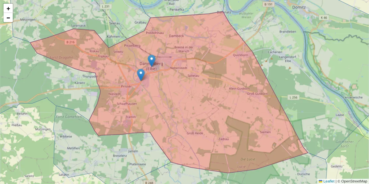 Karte des Postleitzahlen Bereichs  und der umliegenden Postleitzahlen in Deutschland