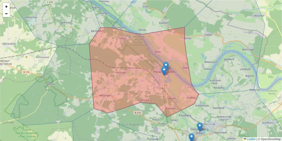 Karte des Postleitzahlen Bereichs  und der umliegenden Postleitzahlen in Deutschland