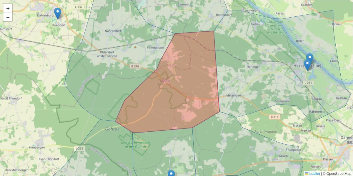 Karte des Postleitzahlen Bereichs  und der umliegenden Postleitzahlen in Deutschland