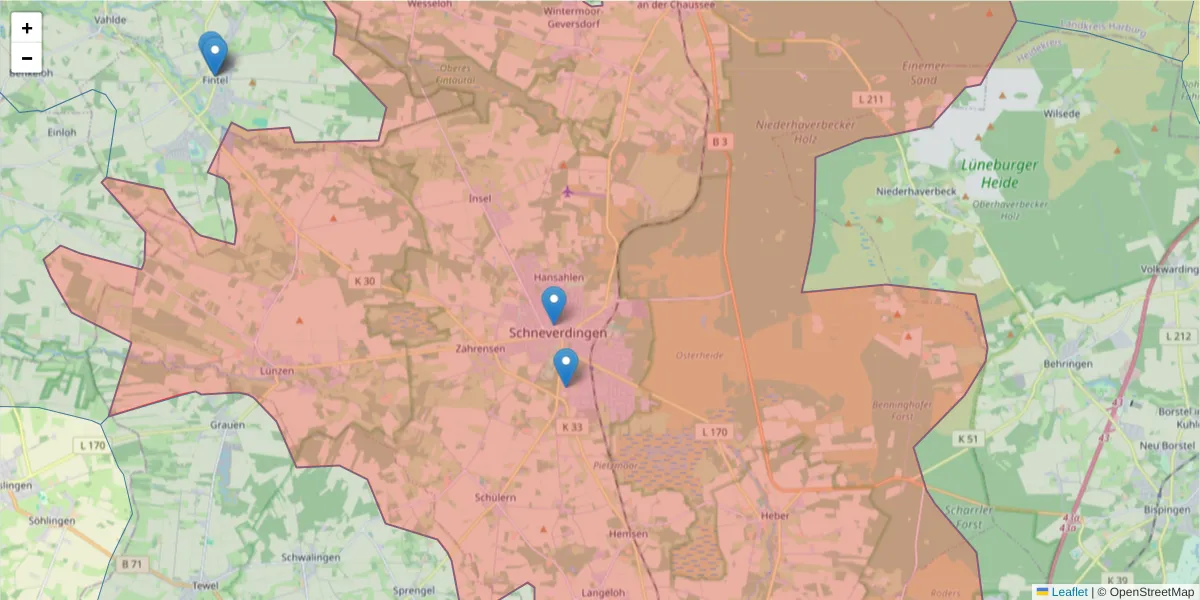 Karte des Postleitzahlen Bereichs  und der umliegenden Postleitzahlen in Deutschland