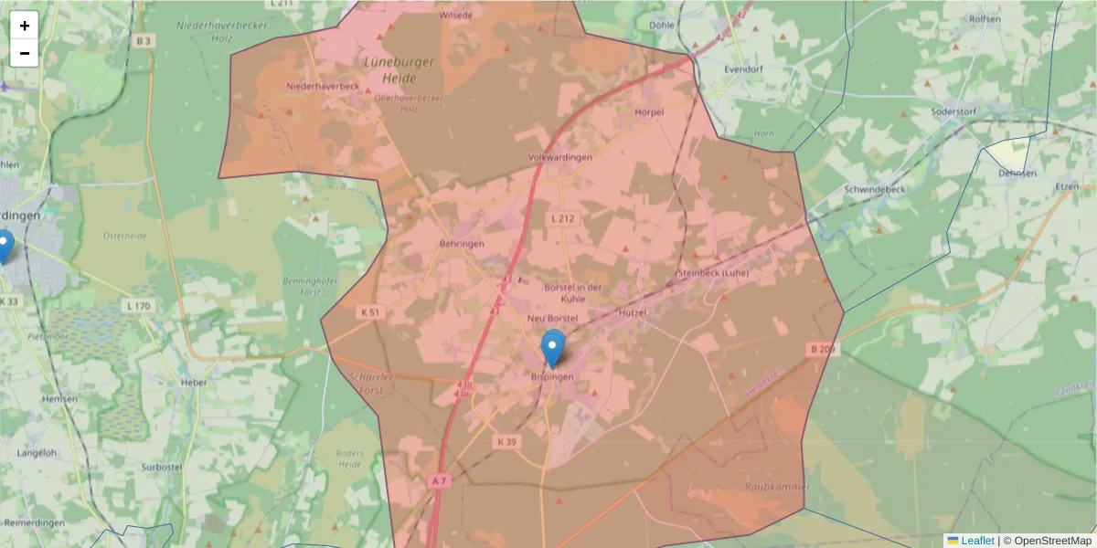 Karte des Postleitzahlen Bereichs  und der umliegenden Postleitzahlen in Deutschland