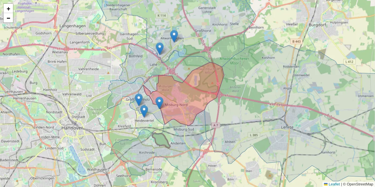 Karte des Postleitzahlen Bereichs  und der umliegenden Postleitzahlen in Deutschland