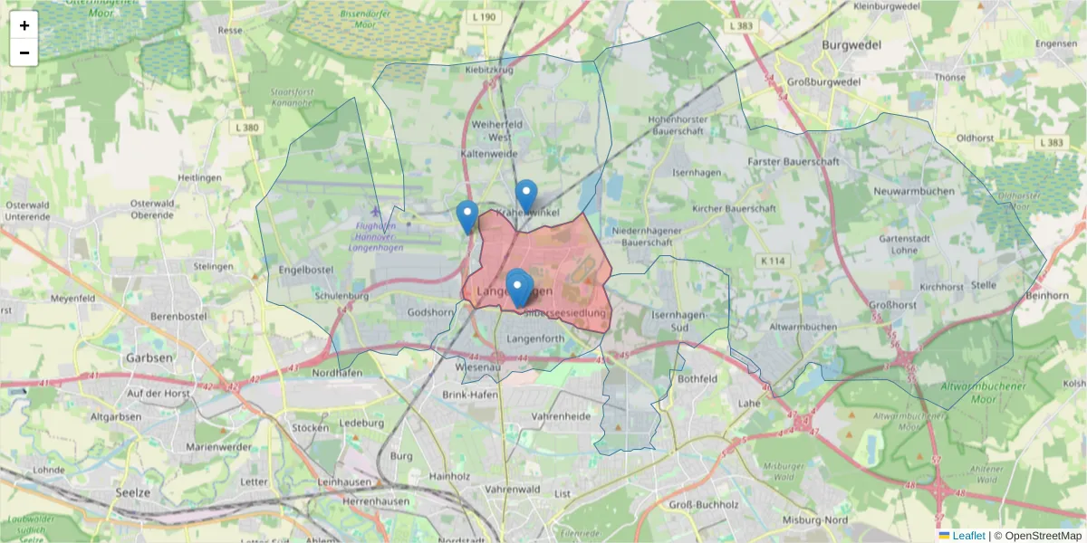 Karte des Postleitzahlen Bereichs  und der umliegenden Postleitzahlen in Deutschland