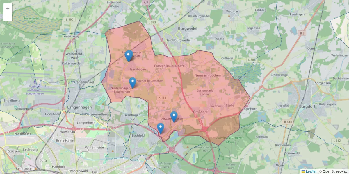 Karte des Postleitzahlen Bereichs  und der umliegenden Postleitzahlen in Deutschland