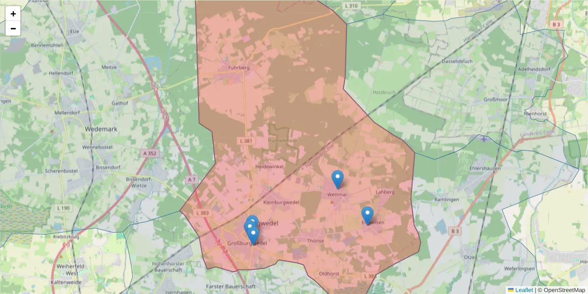 Karte des Postleitzahlen Bereichs  und der umliegenden Postleitzahlen in Deutschland