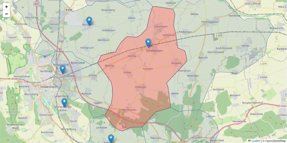 Karte des Postleitzahlen Bereichs  und der umliegenden Postleitzahlen in Deutschland