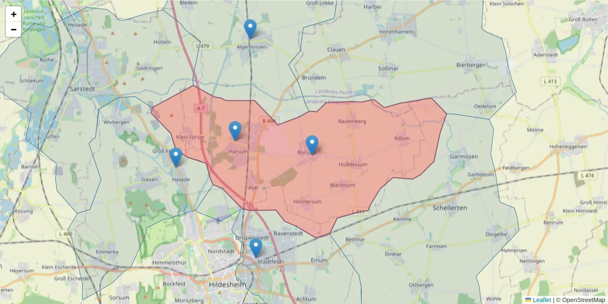Karte des Postleitzahlen Bereichs  und der umliegenden Postleitzahlen in Deutschland