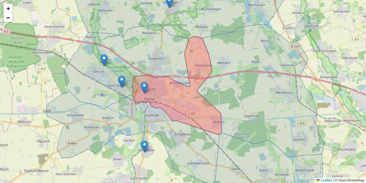 Karte des Postleitzahlen Bereichs  und der umliegenden Postleitzahlen in Deutschland