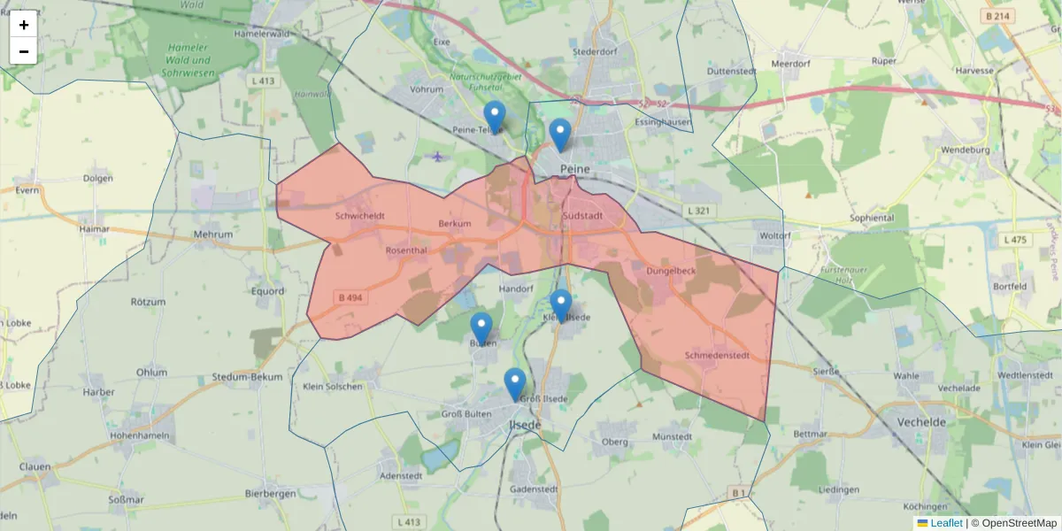 Karte des Postleitzahlen Bereichs  und der umliegenden Postleitzahlen in Deutschland
