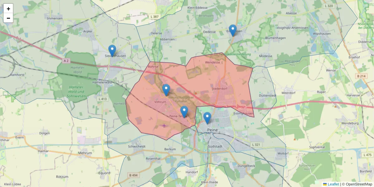 Karte des Postleitzahlen Bereichs  und der umliegenden Postleitzahlen in Deutschland