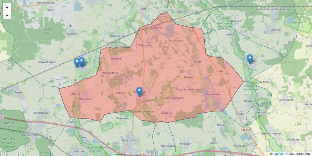 Karte des Postleitzahlen Bereichs  und der umliegenden Postleitzahlen in Deutschland