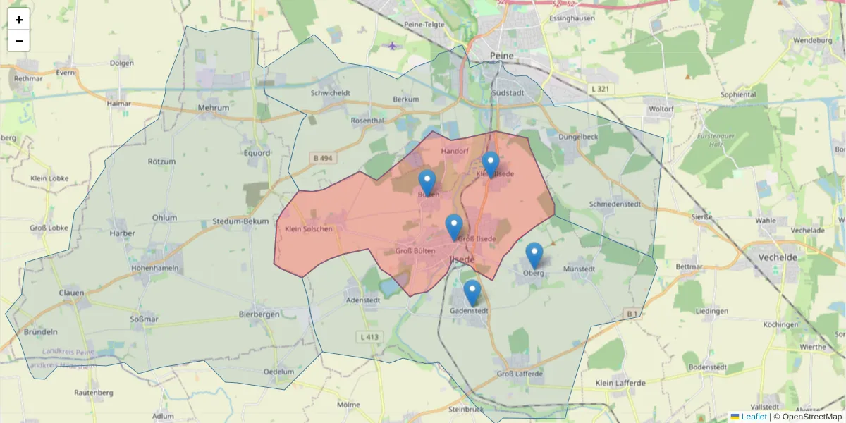 Karte des Postleitzahlen Bereichs  und der umliegenden Postleitzahlen in Deutschland