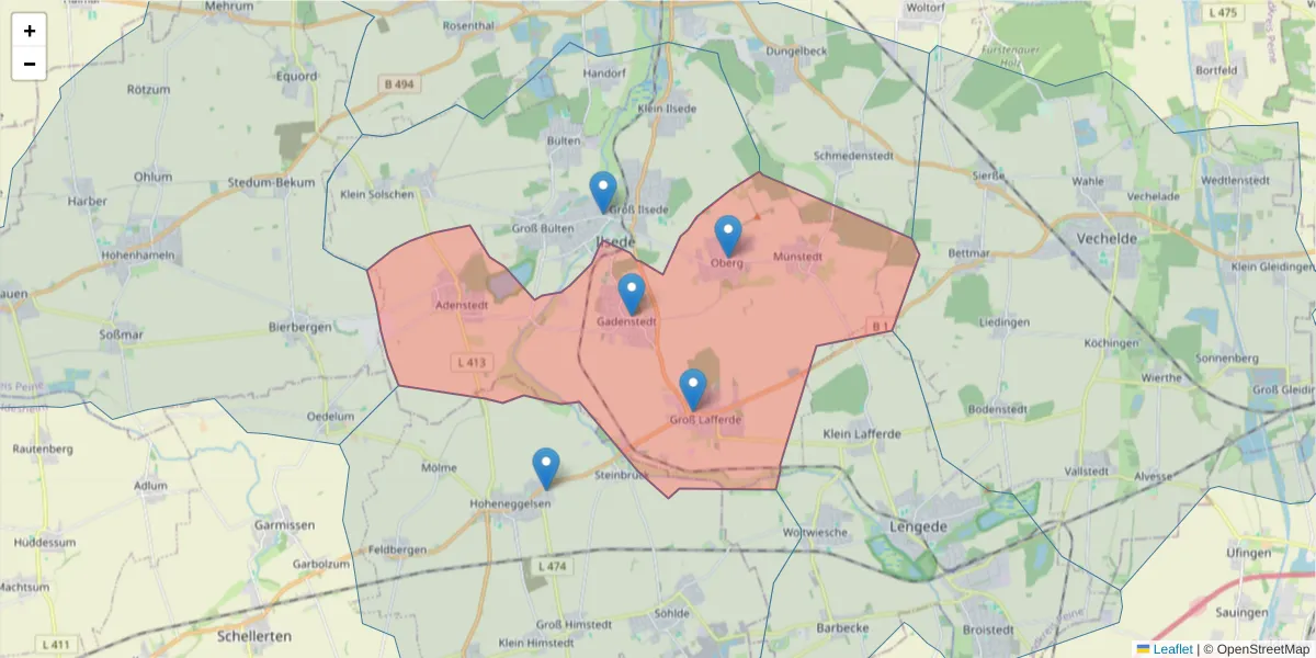 Karte des Postleitzahlen Bereichs  und der umliegenden Postleitzahlen in Deutschland