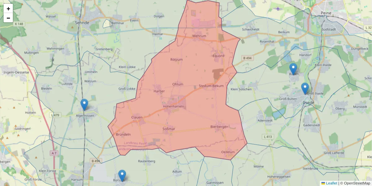 Karte des Postleitzahlen Bereichs  und der umliegenden Postleitzahlen in Deutschland