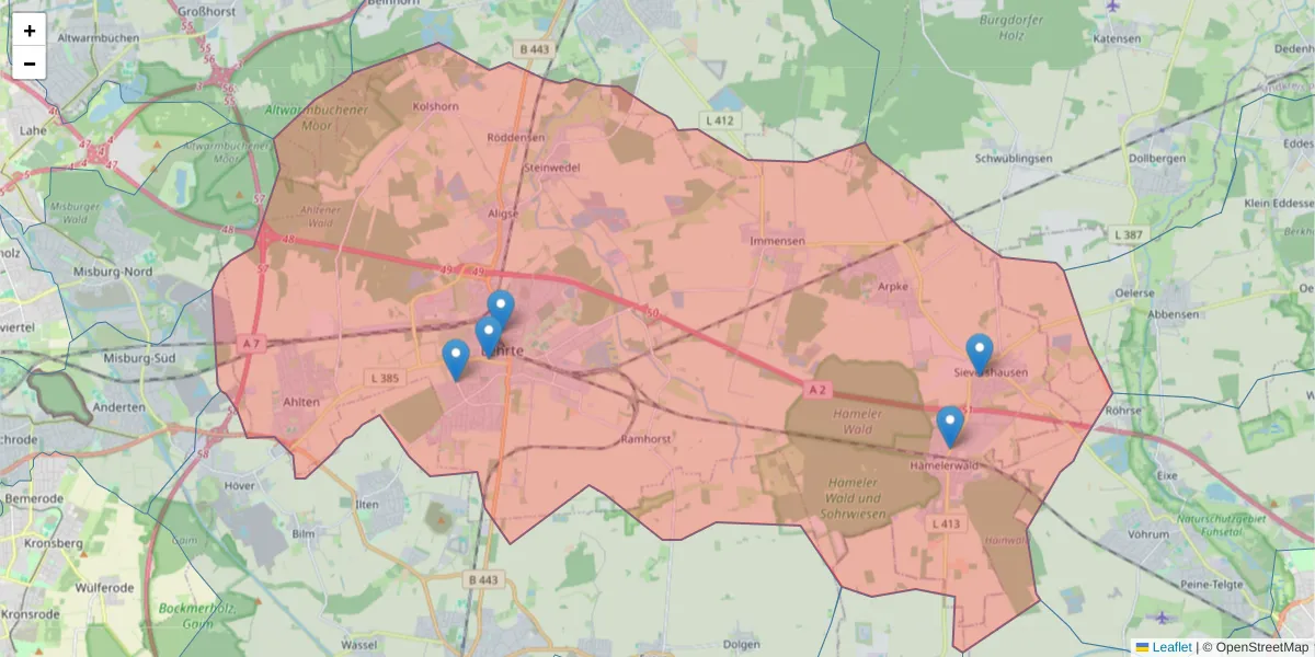 Karte des Postleitzahlen Bereichs  und der umliegenden Postleitzahlen in Deutschland