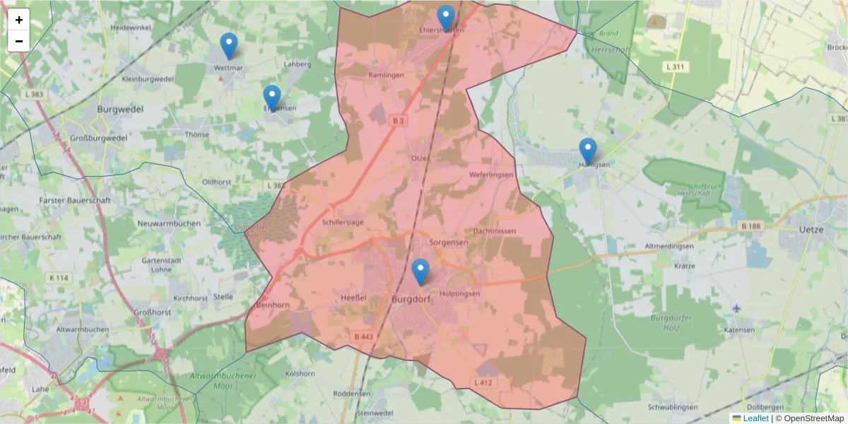 Karte des Postleitzahlen Bereichs  und der umliegenden Postleitzahlen in Deutschland