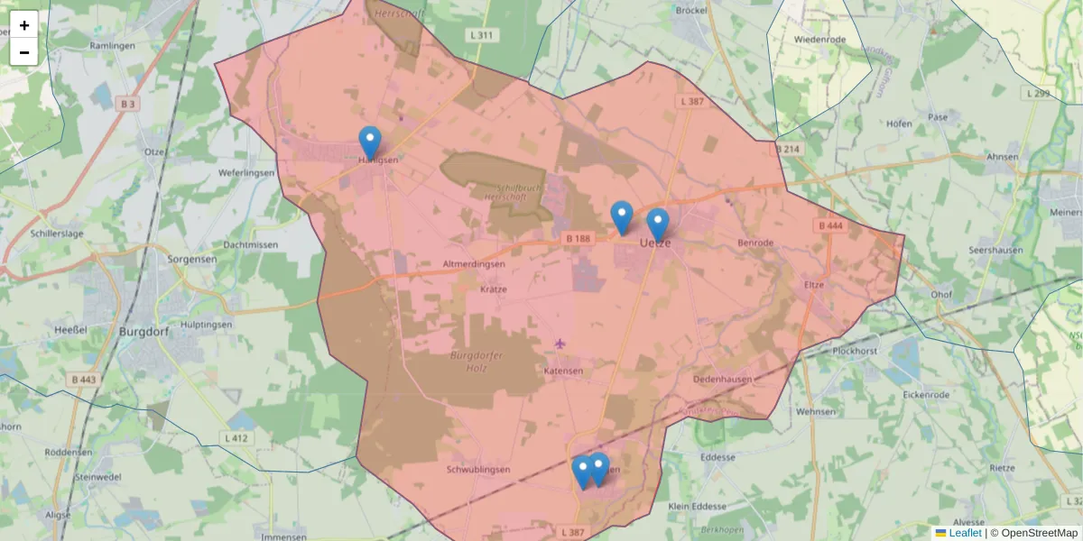 Karte des Postleitzahlen Bereichs  und der umliegenden Postleitzahlen in Deutschland