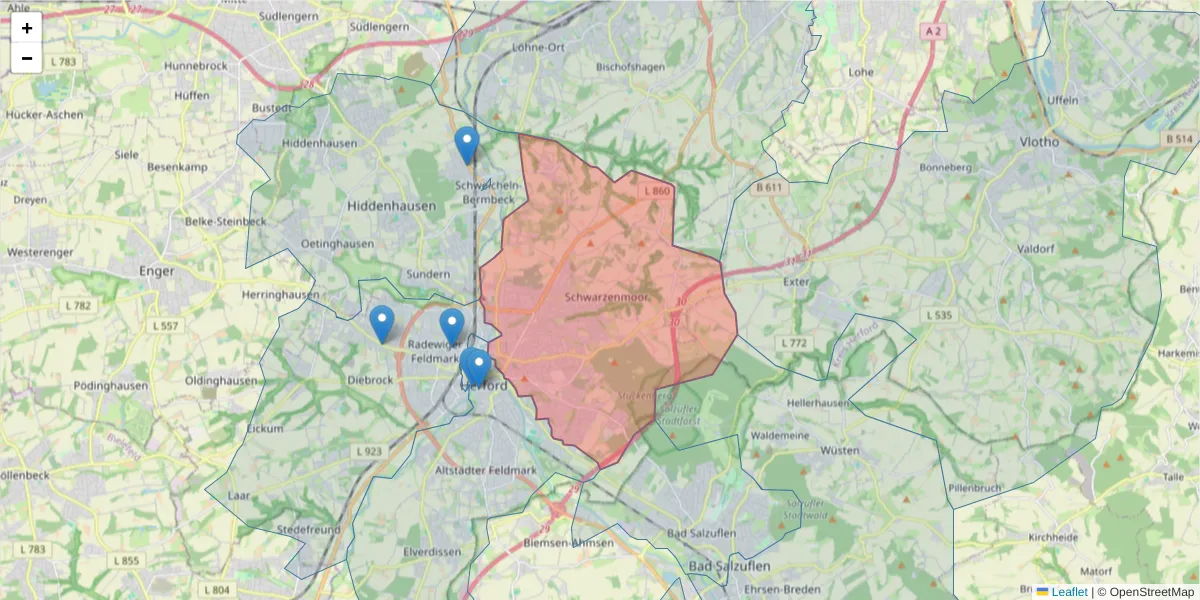Karte des Postleitzahlen Bereichs  und der umliegenden Postleitzahlen in Deutschland