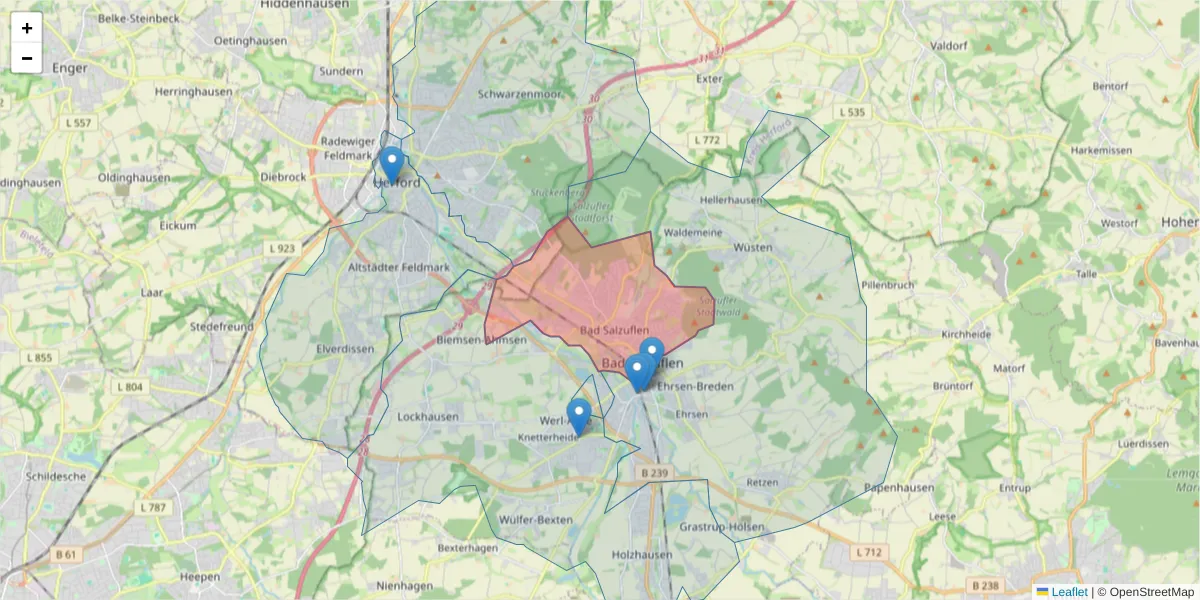Karte des Postleitzahlen Bereichs  und der umliegenden Postleitzahlen in Deutschland
