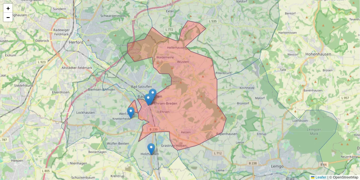 Karte des Postleitzahlen Bereichs  und der umliegenden Postleitzahlen in Deutschland