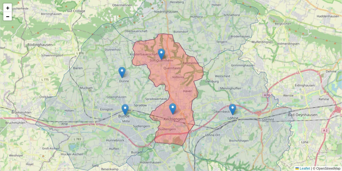 Karte des Postleitzahlen Bereichs  und der umliegenden Postleitzahlen in Deutschland