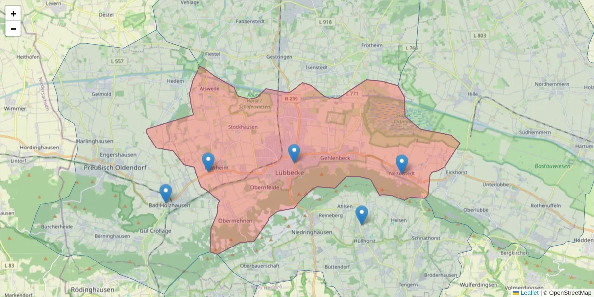 Karte des Postleitzahlen Bereichs  und der umliegenden Postleitzahlen in Deutschland