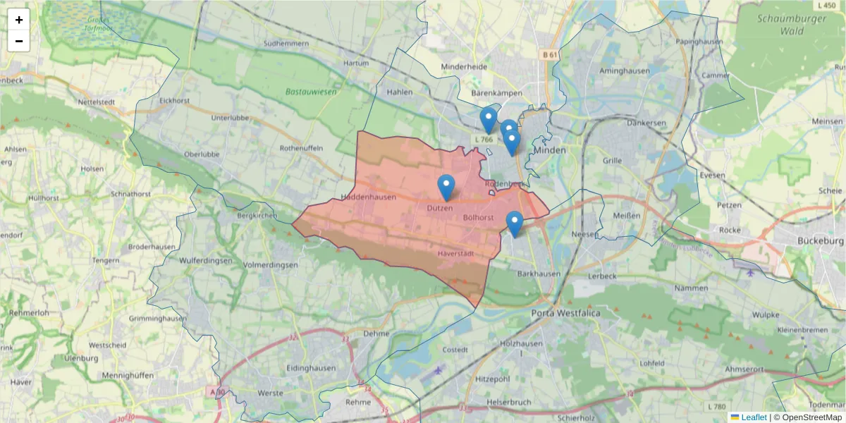 Karte des Postleitzahlen Bereichs  und der umliegenden Postleitzahlen in Deutschland
