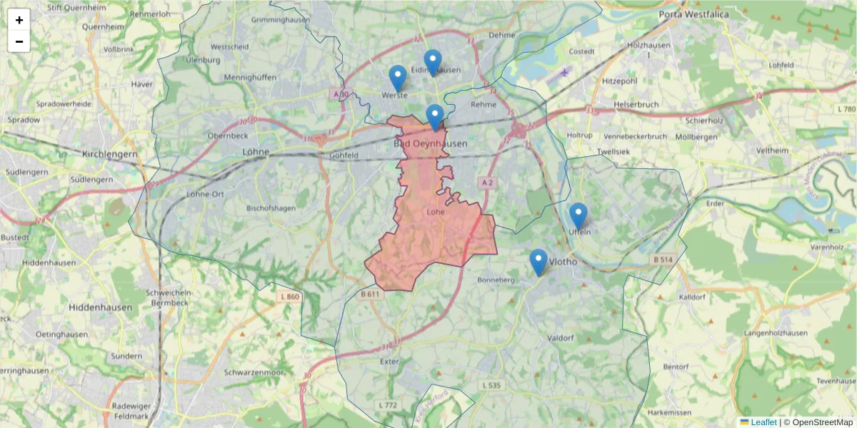 Karte des Postleitzahlen Bereichs  und der umliegenden Postleitzahlen in Deutschland