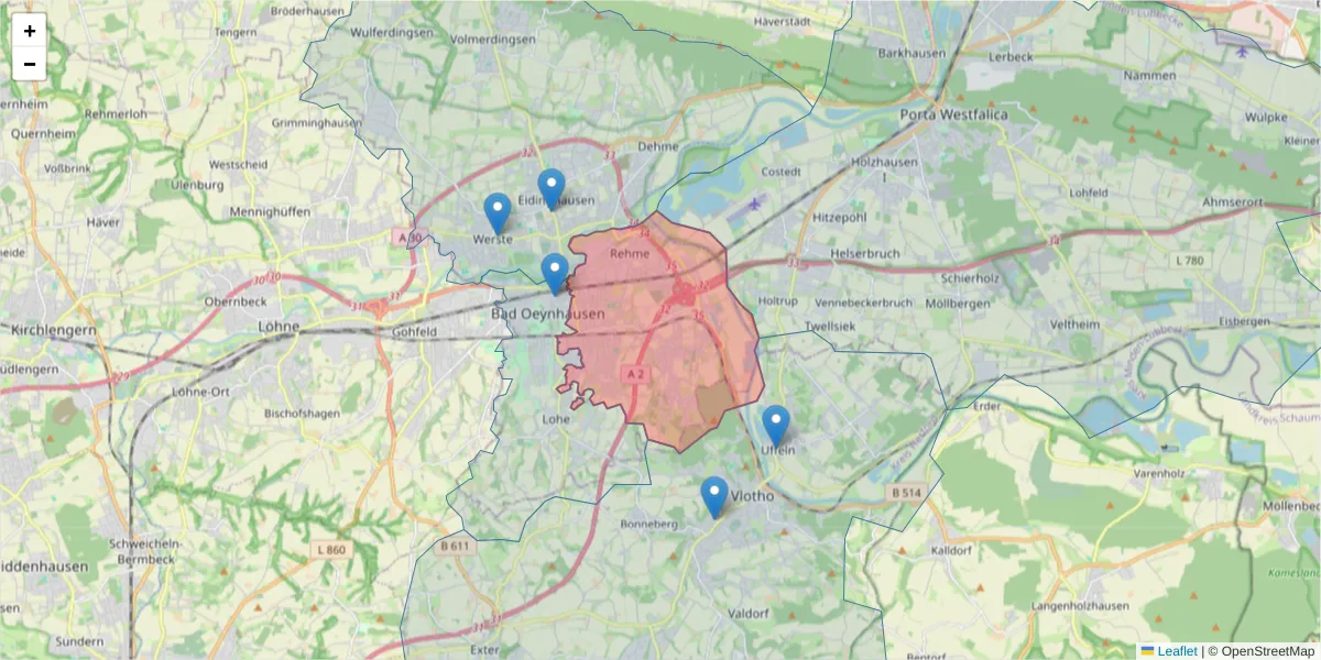 Karte des Postleitzahlen Bereichs  und der umliegenden Postleitzahlen in Deutschland