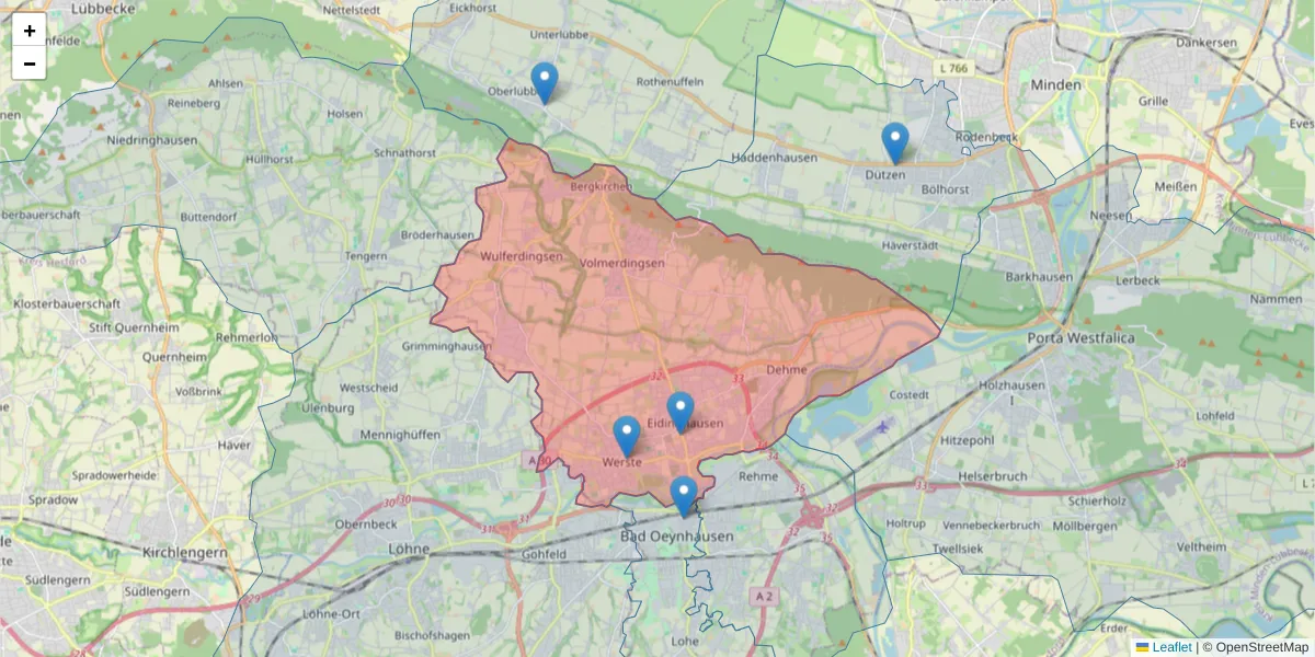 Karte des Postleitzahlen Bereichs  und der umliegenden Postleitzahlen in Deutschland
